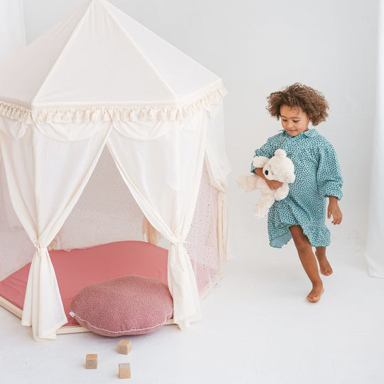 Boho Indoor Pavilion Playhouse Tent with Tulle and Tassels