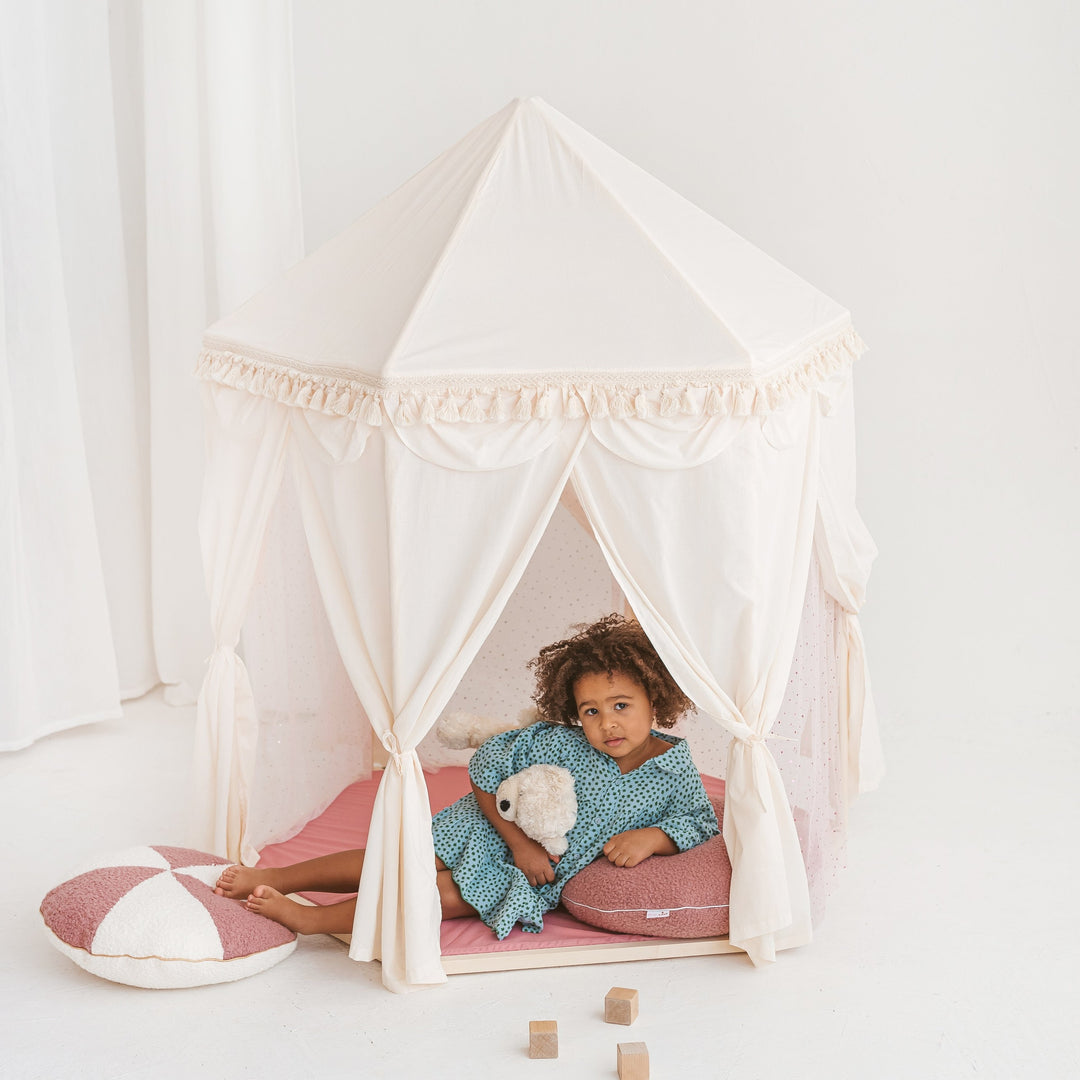 Boho Indoor Pavilion Playhouse Tent with Tulle and Tassels