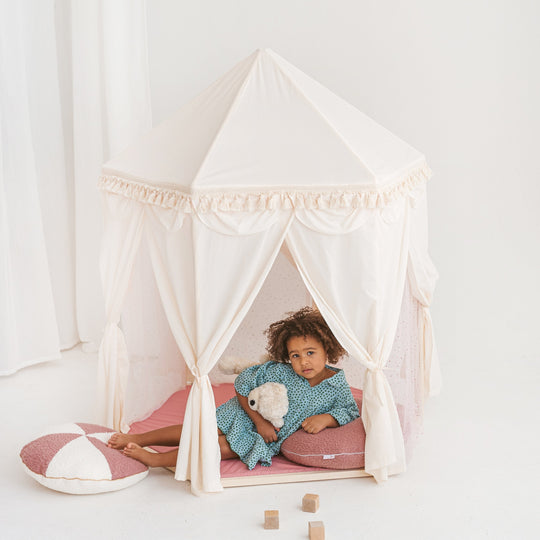 Boho Indoor Pavilion Playhouse Tent with Tulle and Tassels