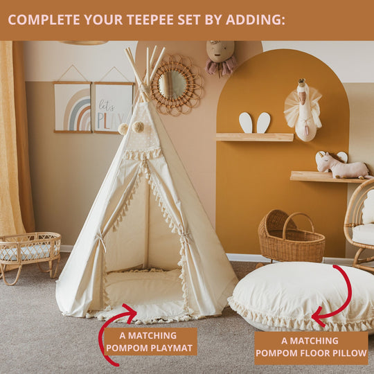 Boho Kids Teepee with Tassels – Ecru