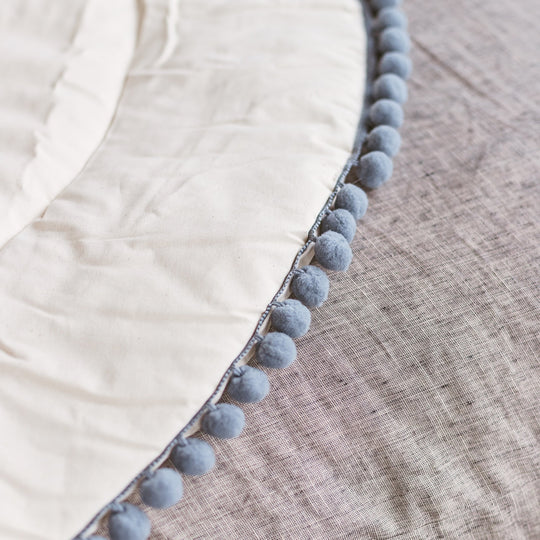 Kids Play Mat with Grey Pompom Border – Ecru, 115 cm