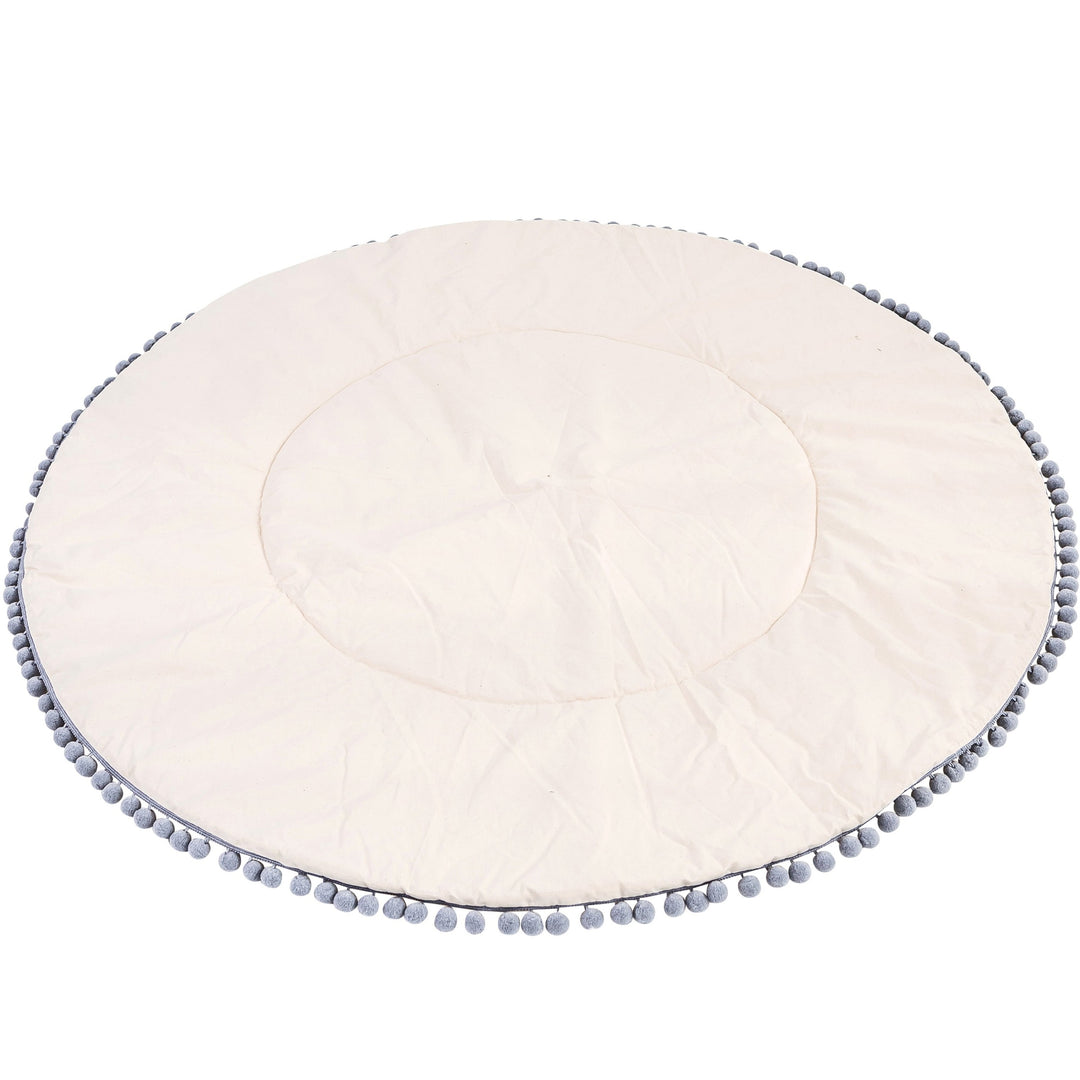 Kids Play Mat with Grey Pompom Border – Ecru, 115 cm
