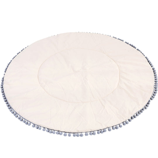 Kids Play Mat with Grey Pompom Border – Ecru, 115 cm