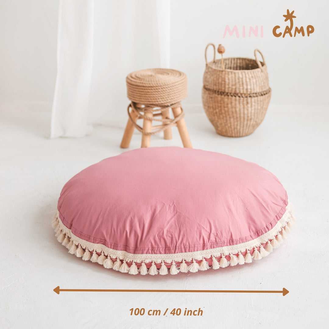 Large Floor Cushion with Tassels – Rose, 100 cm