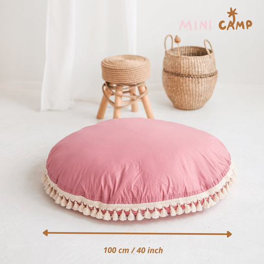 Large Floor Cushion with Tassels – Rose, 100 cm