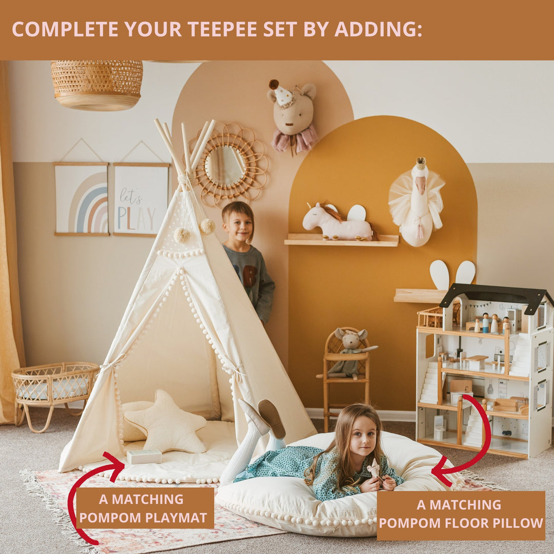 Original Kids Play Tent with Pompoms – Ecru