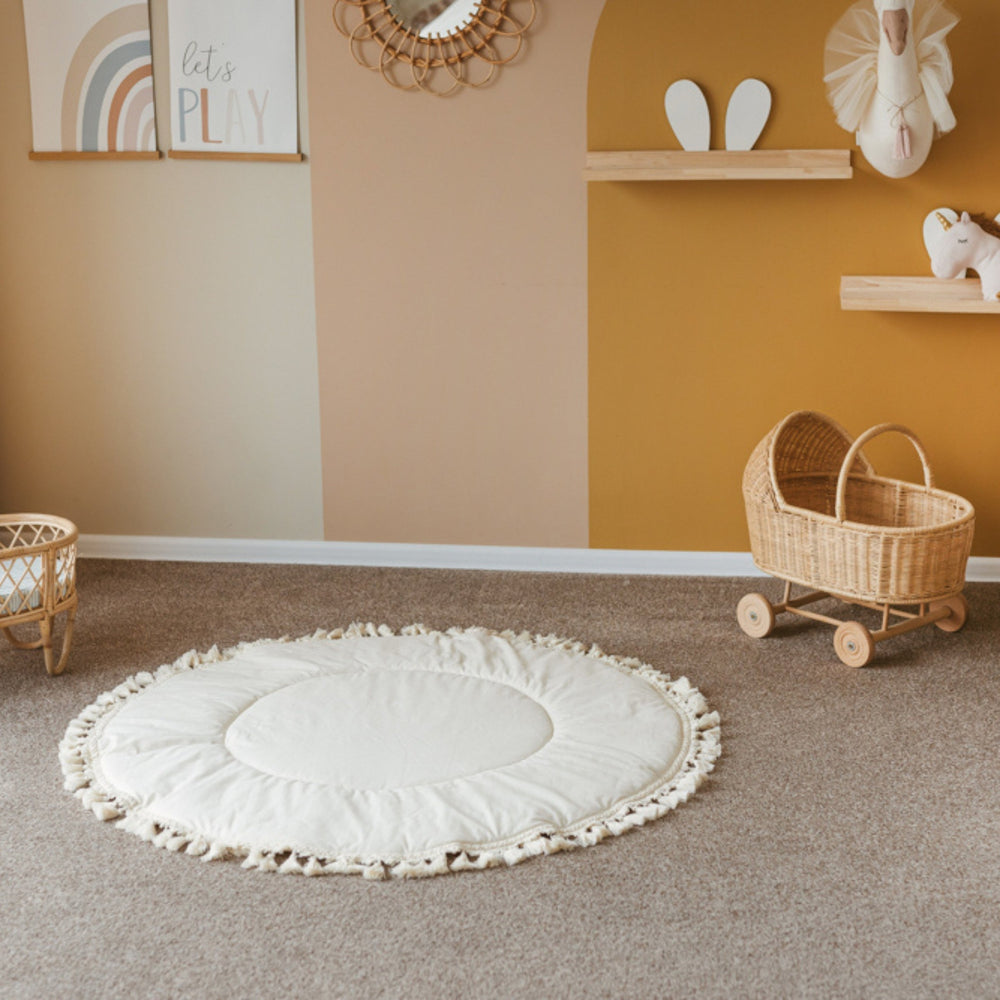 Padded Kids Play Mat with Tassels – Ecru, 115 cm