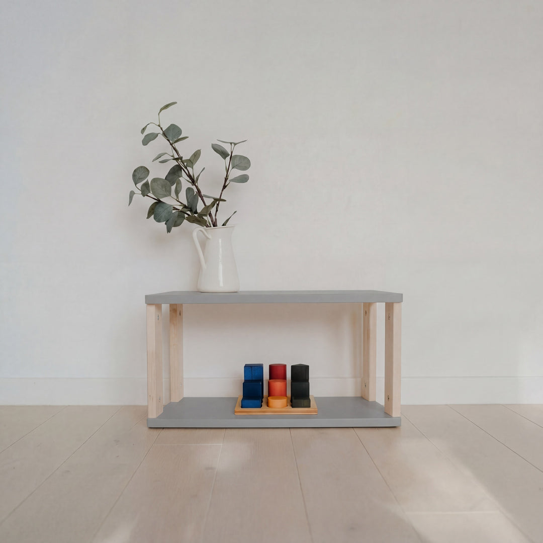Modular Montessori Shelf Straight Mini - 2 Shelves - Light grey/clear oil