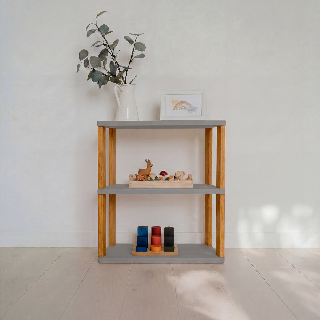 Modular Montessori Shelf Straight Mini - 3 Shelves - Light grey/brownish oil