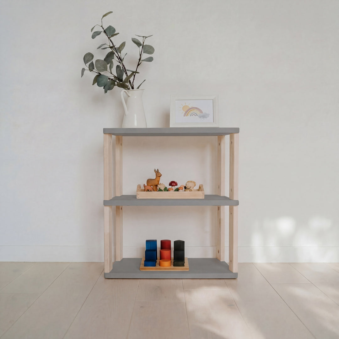 Modular Montessori Shelf Straight Mini - 3 Shelves - Light grey/clear oil