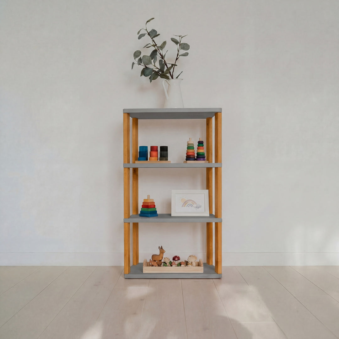 Modular Montessori Shelf Straight Mini - 4 Shelves - Light grey/brownish oil