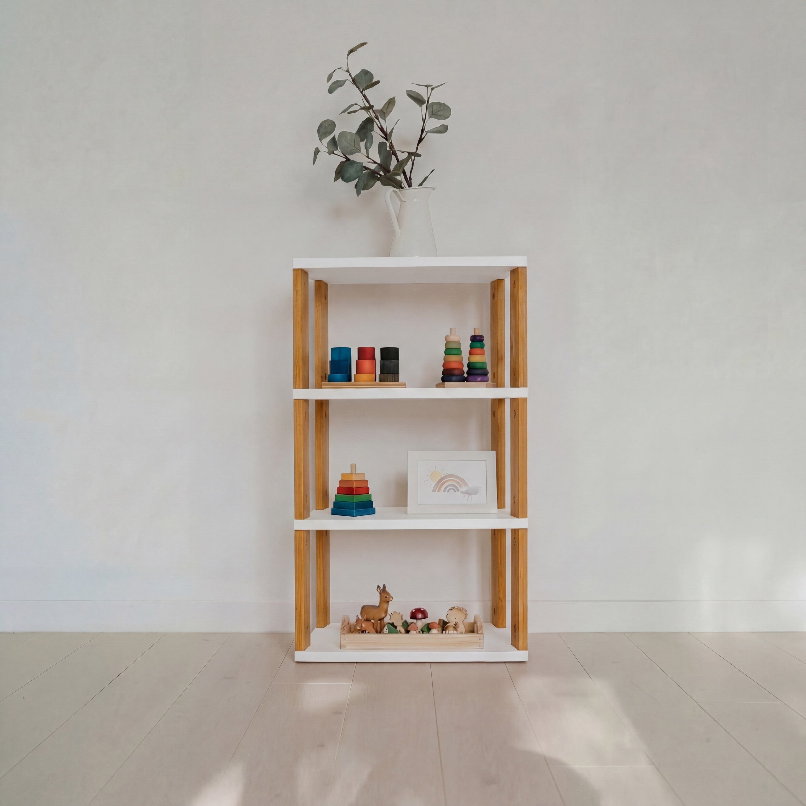 Modular Montessori Shelf Straight Mini - 4 Shelves - White/brownish oil