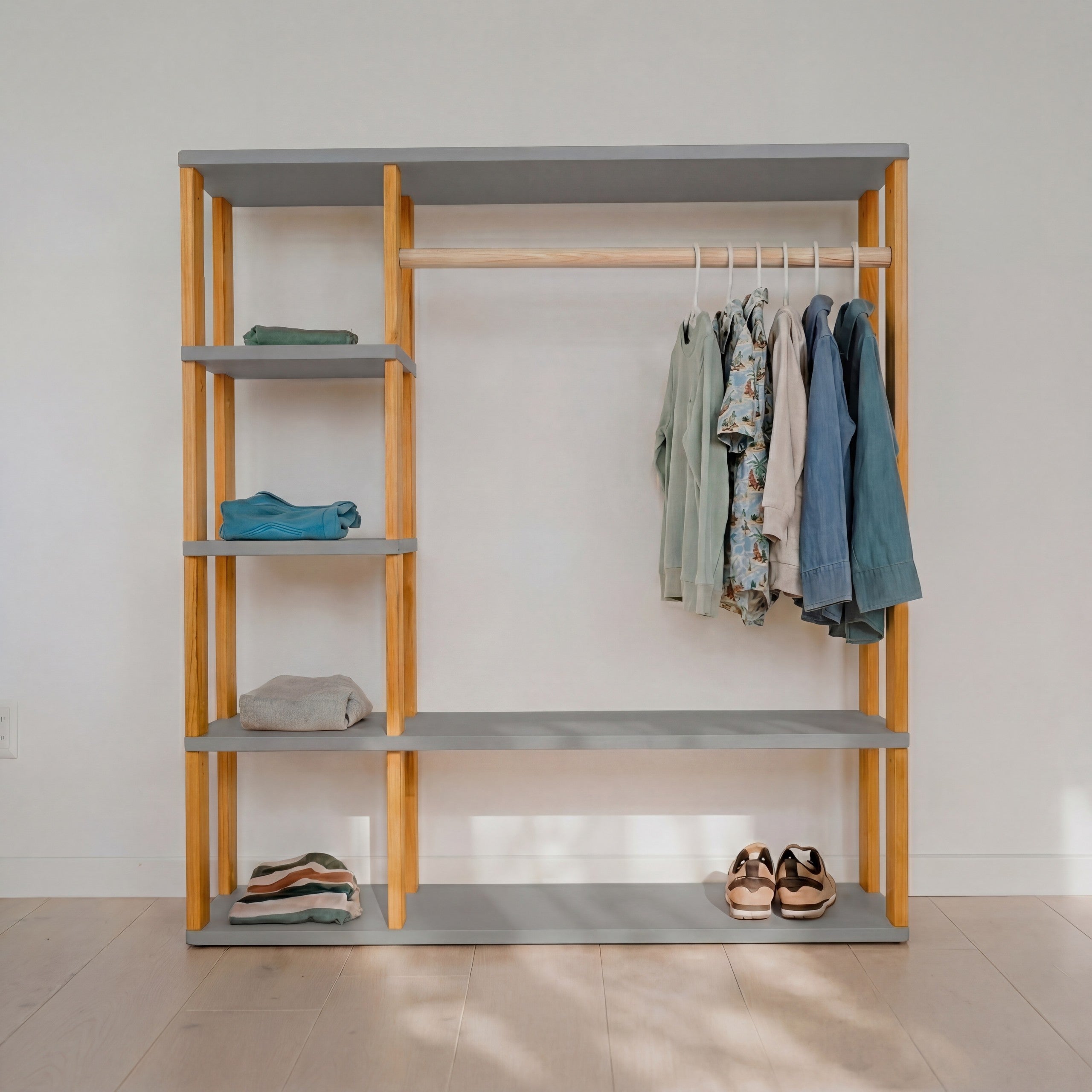 Modular Montessori Wardrobe - Light grey/brownish oil