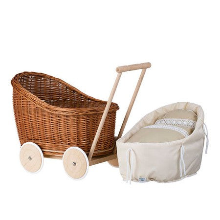 Natural Wicker Doll Pram Luna – Beige Bedding
