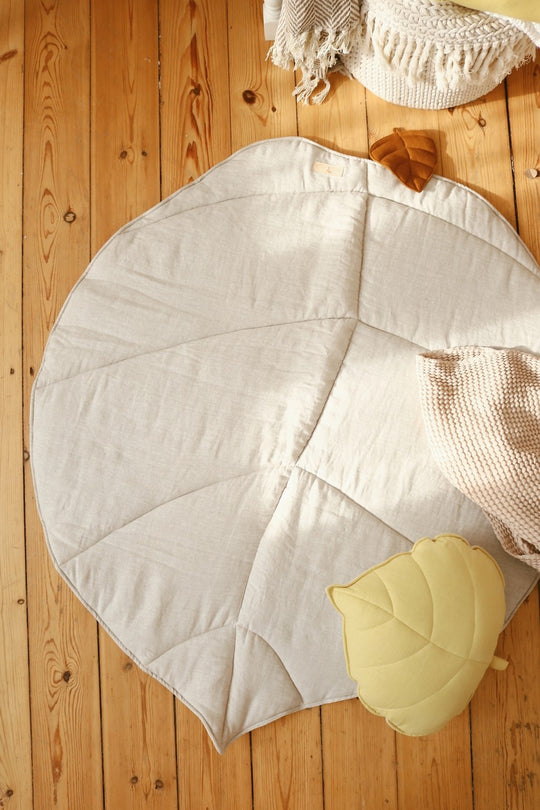 Organic Cotton and Linen Leaf Playmat - Sand