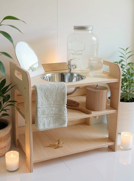 Small Single Montessori Wash Station with Lid