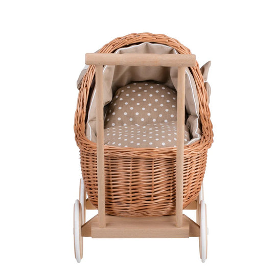Wicker Doll Pram Lili – Beige Bedding