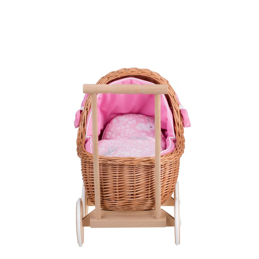 Wicker Doll Pram Lili – Pink Bedding 2