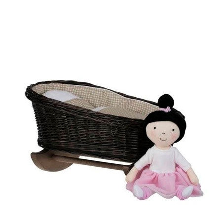 Wicker Rocking Cradle Mimi Dark - Beige Bedding